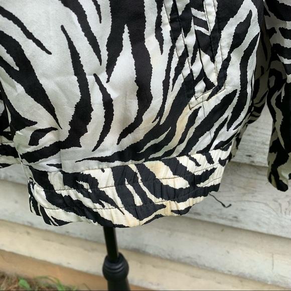 Vintage 80s Silk Zebra Print Fringe Trim Long Sleeve Zip Front Collared Jacket - Picture 10 of 16